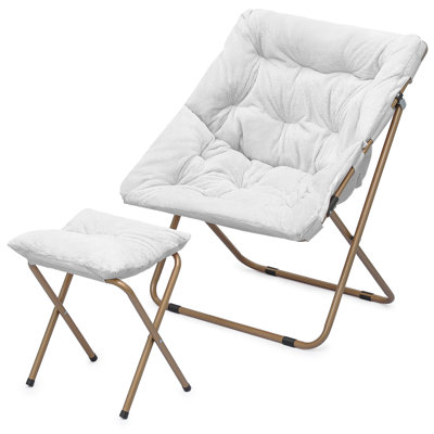 Upholstered Folding Square Saucer, Tufted Cozy Accent Chair with Golden Metal Frame for Living Room