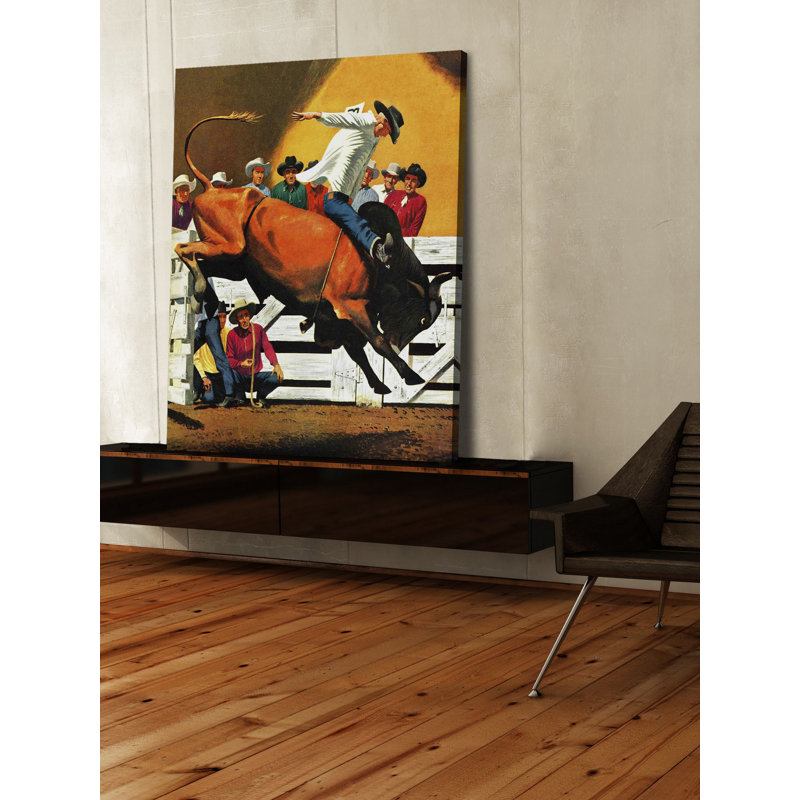 «Bull Riding» par Fred Ludekens, reproduction sur toile tendue, H 36 po x l 30 po x P 1,5 po