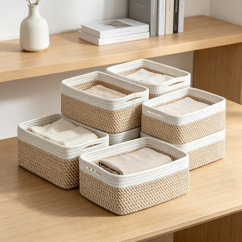 5 Pack Small Woven Storage Baskets, Cotton Rope Organizer Bins For Shelves In Bathroom, Closet & Nursery, Decorative Storage For Socks, Toys, And Home Organization