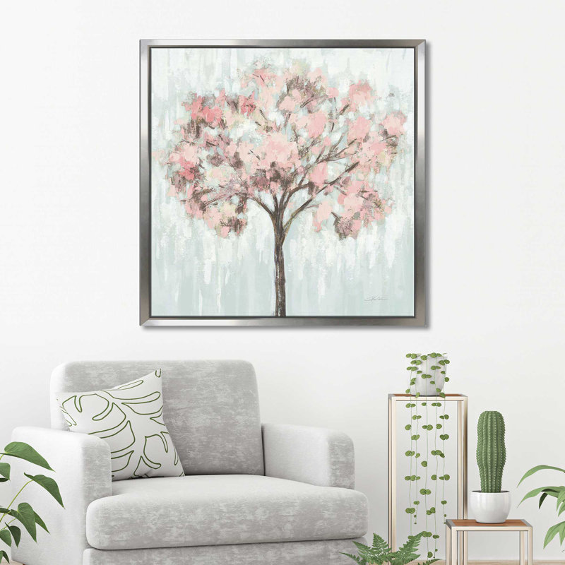«Blooming Tree Blush Crop (Square)» par Silvia Vassileva, reproduction, Cadre flottant argent, H 27,5 po x l 27,5 po x P 2 po