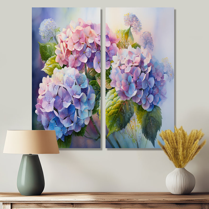 Décoration murale hortensia rose et mauve - Hortensia floral, H 32 po x l 32 po, Toile tendue, Ne s’applique pas