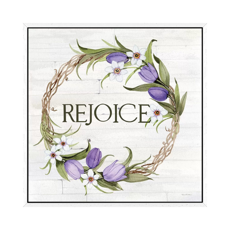 Wreath With Words I V2 by Kathleen Parr McKenna - Print on Canvas, White Framed, 66.04 cm H x 66.04 cm W
