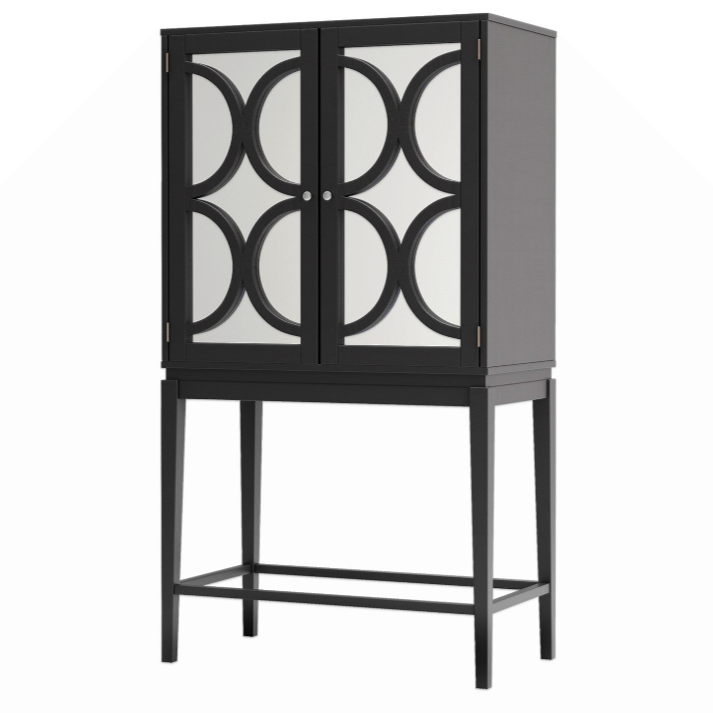 Ebern Designs Wine Cabinet Solid Rubber Wood Rack Double Mirror Door ...