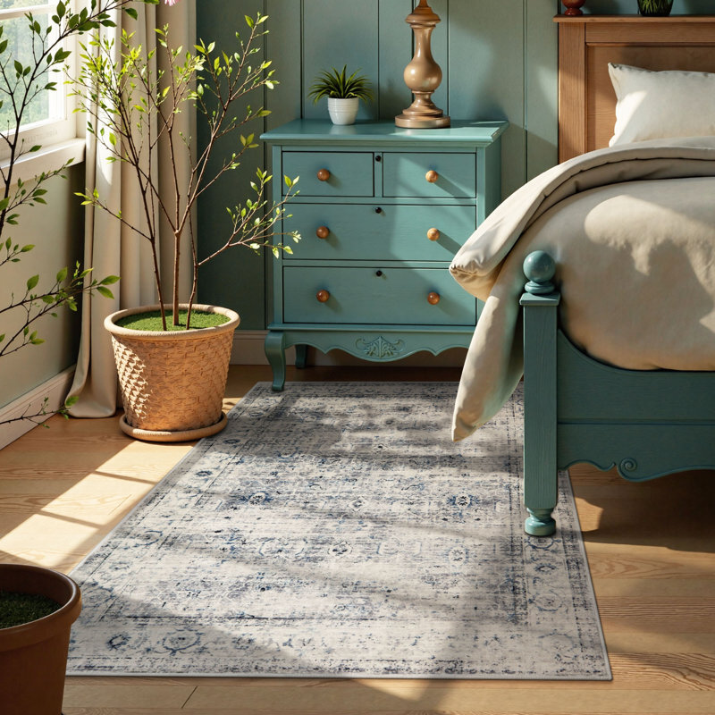 Clotilde Vintage Machine Washable Area Rugs Perfect for Living Room, Dining Room, Bedroom, Rectangle 4' x 6'