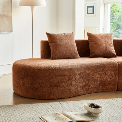 Orange 3 - Seater Velvet Sectional, Curved Design, Easy To Unpack, Spacious Seating For Large Areas Sectional , Compressed Packaging, Ample Seating, Good Modern Homes