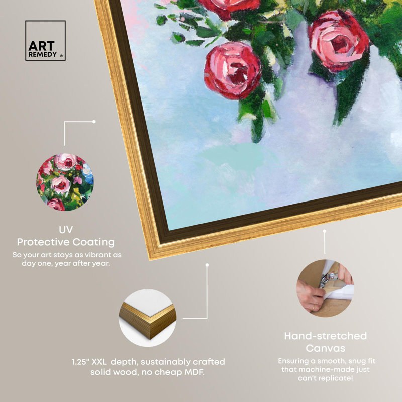 Sweetest Pink Floral Canvas Art with Gold Frame, 12" x 12"