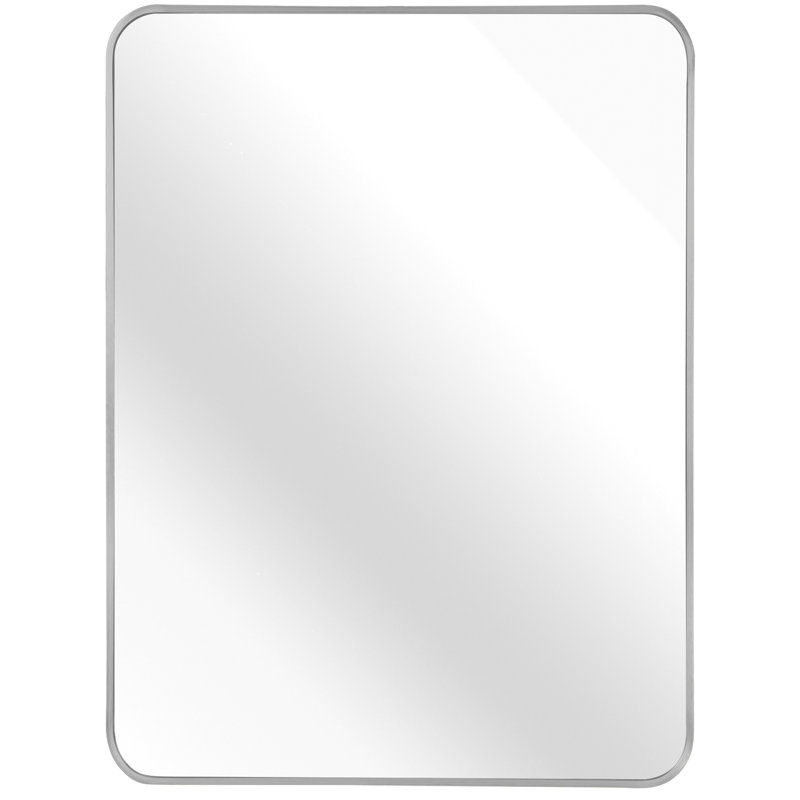 Miroir mural de salle de bain 30 po x 40 po, cadre argenté, verre haute qualité de haute qualité, aluminium rouillé, miroir à cadre stable en métal à fixation rapide