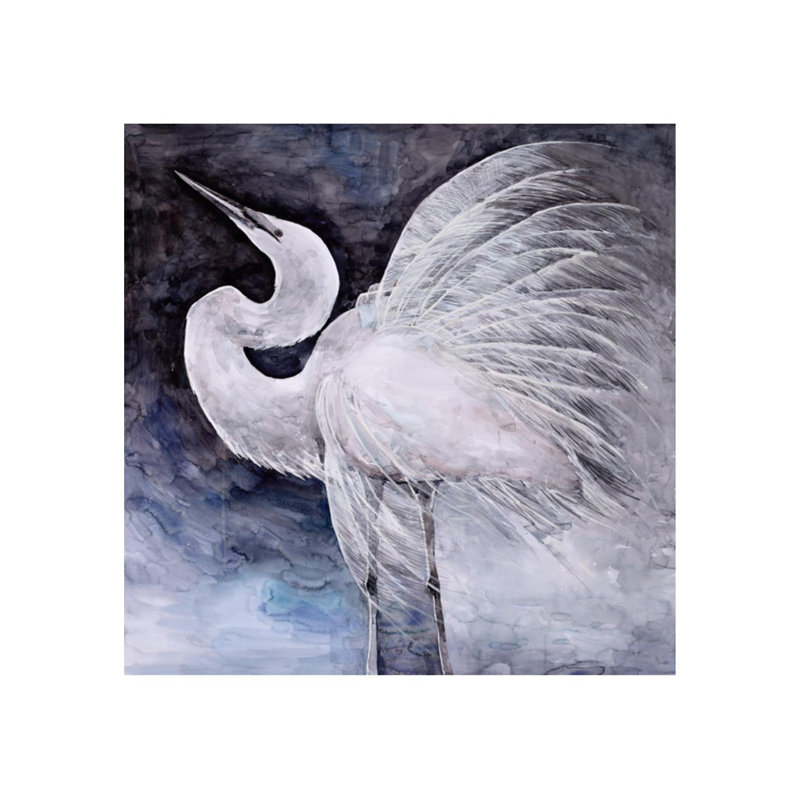 «Egret Soiree» par Beverly Fuller - reproduction d'art, H 47 po x l 47 po x P 1,5 po, Extérieur