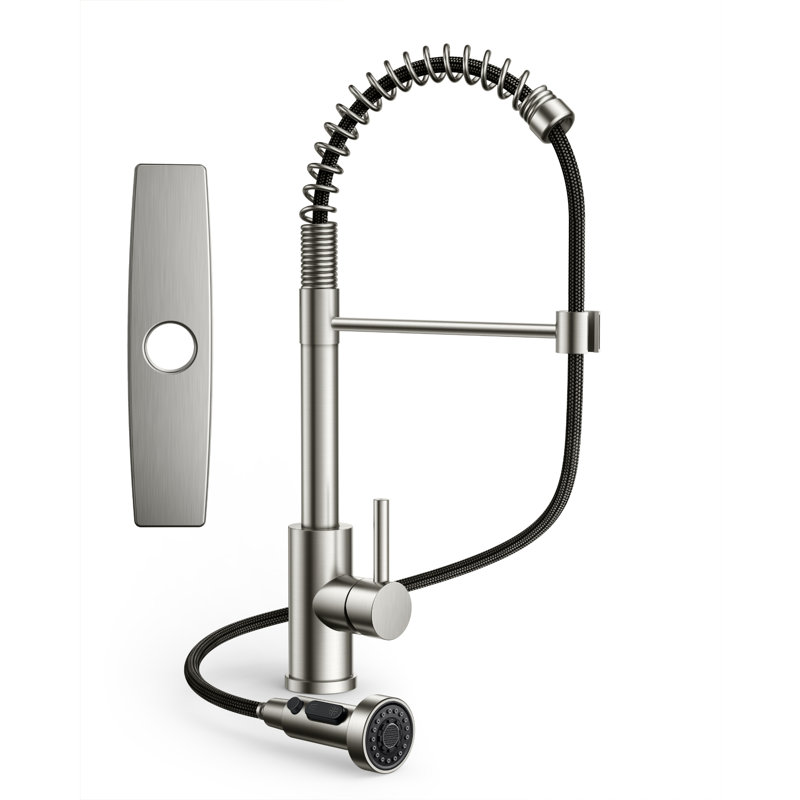 Kitchen Faucet with Pull Down Sprayer, Stainless Steel Kitchen Faucet, Utility Single Handle Spring Sink Faucets 1 or 3 Hole, Kitchen Faucets for Farmhouse Camper Laundry Rv Bar