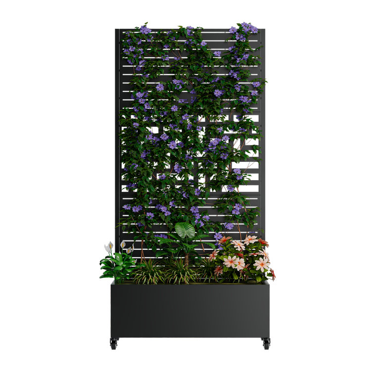 Jardinière en métal avec treillis et jardin surélevé à 4 roulettes
