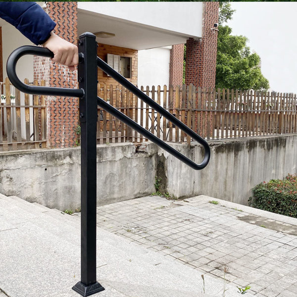 COAHAHA Black Wrought Iron Single Post Handrail, Powder-Coated U-Shaped ...