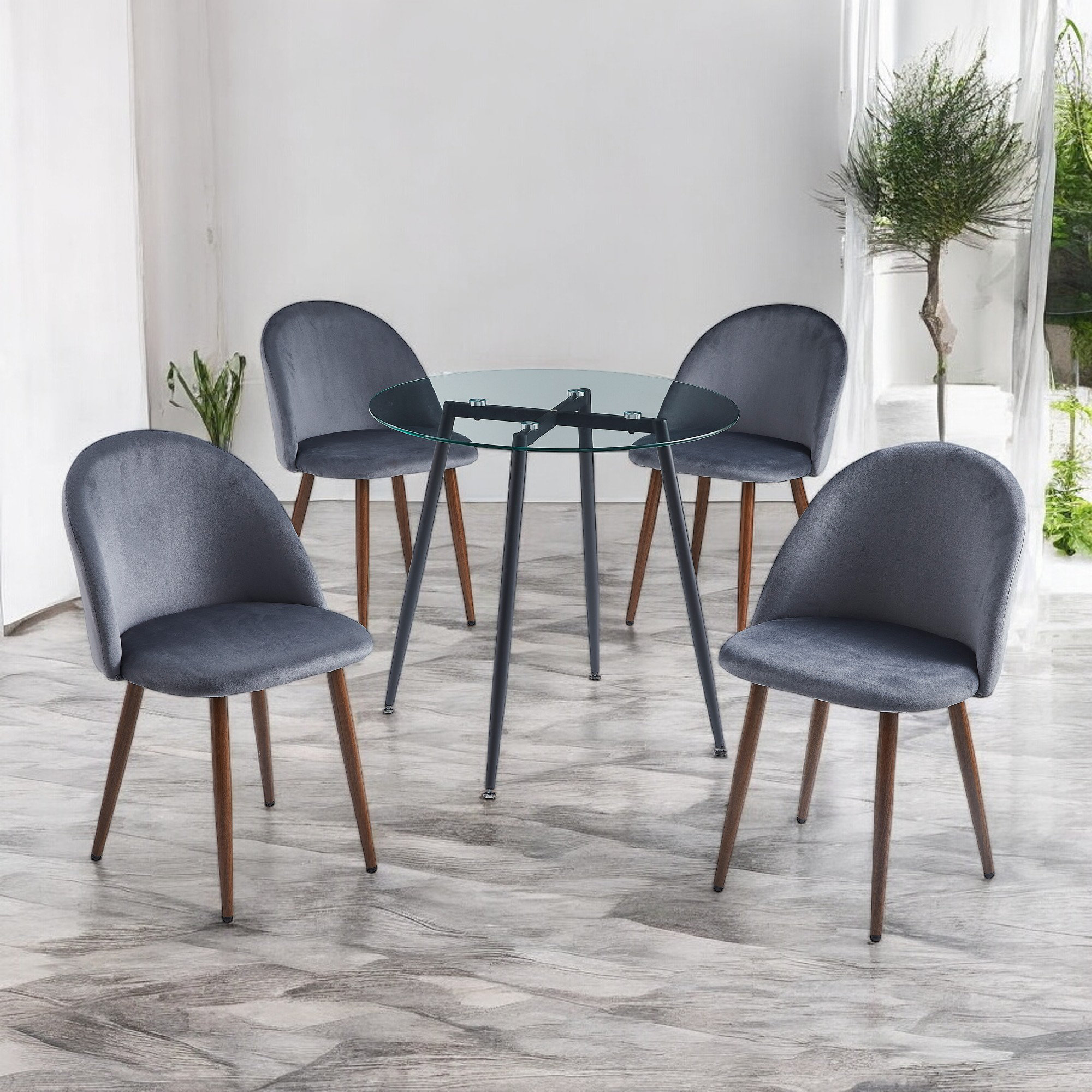 Mercer41 5-Piece Glass Top Dining Table Set For 4 With Comfort Velvet ...