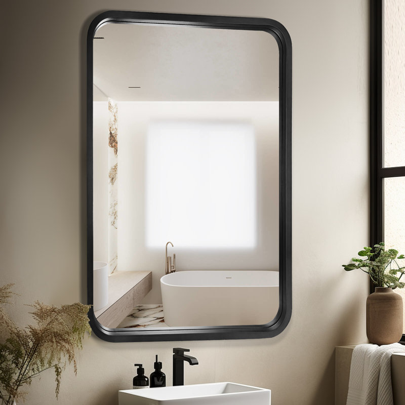 Sarwat Rectangle Wood Wall Mirror for Bathroom Bedroom, 36" x 24", Black