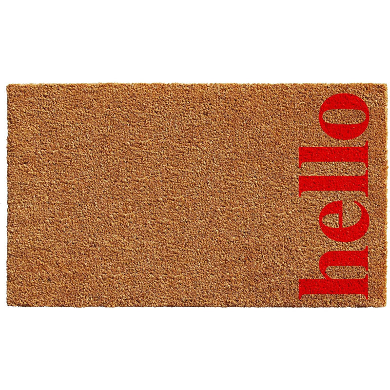 29" Red Hello Outdoor Coir Door Mat