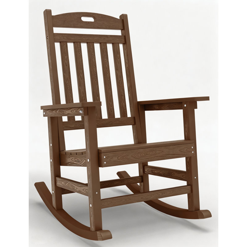 Chaise berçante surdimensionnée pour l'extérieur, chaise berçante en polyuréthane haute résistance toutes saisons, capacité robuste de 400 lb, grand et grand confort avec dossier de 31 po de hauteur pour le porche et la cour arrière, teck