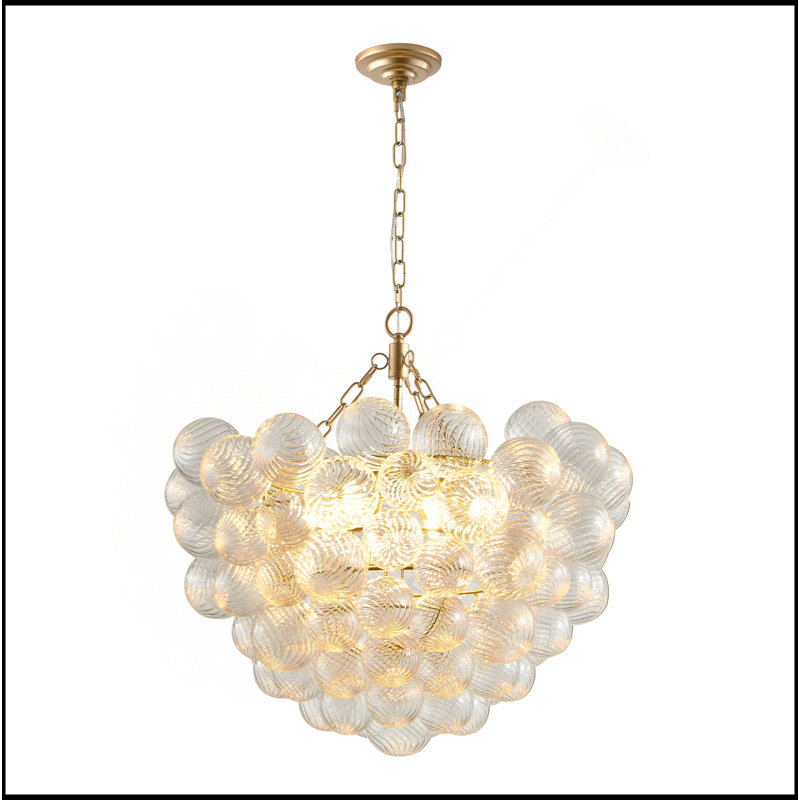 23.6-Inch Gold Pendant Light Chandelier with Threaded Clear Glass Globe Shade