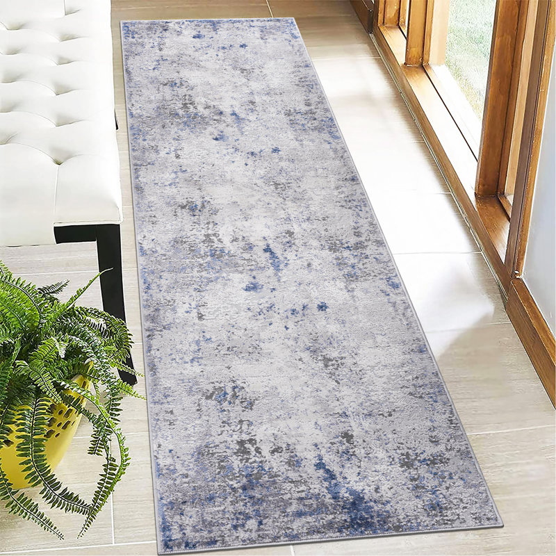 Silver/Blue/Abstract Non-Shedding Living Room Bedroom Dining Home Office Stylish And Stain Resistant Area Rug