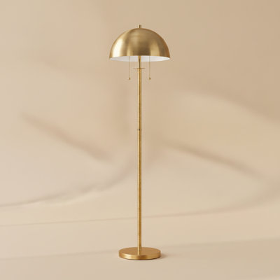 Saluzzo 58'' Gold Brass 2-Light Floor Lamp with Natural Rattan Accents