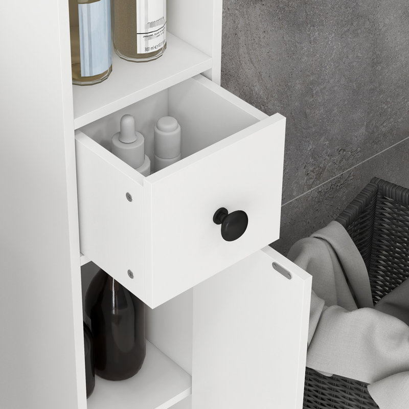 Armoire de salle de bain 7,7 "x H 72,37" blanche avec tablettes ouvertes et 2 portes de rangement pour la salle de bain, la cuisine, le couloir et le salon