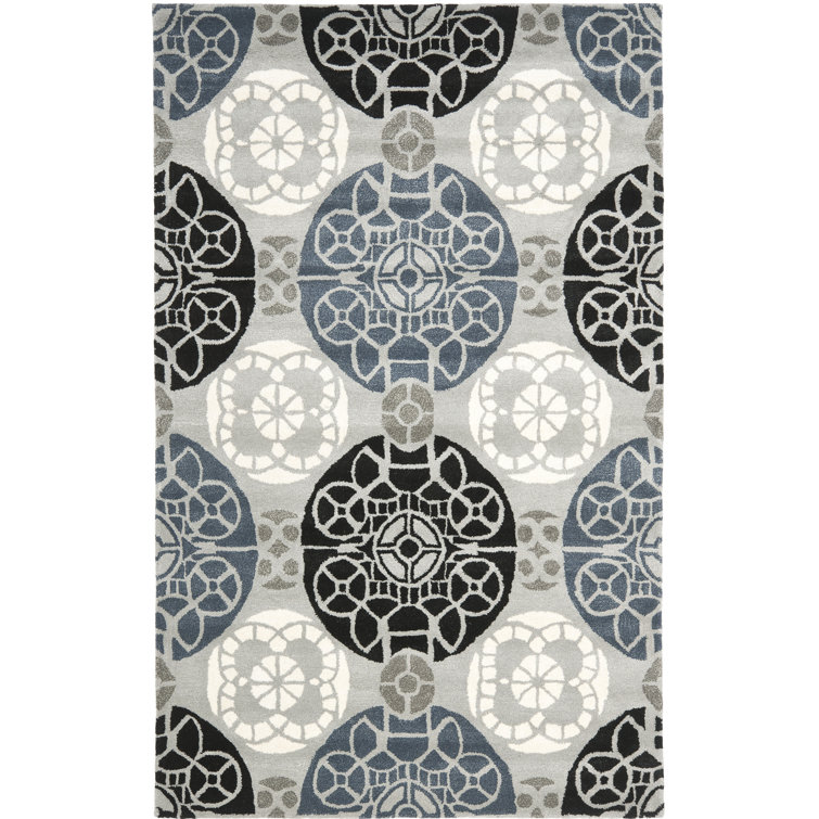 Eaton Wyndham Hand Tufted Wool/Viscose Damask Rug in Blue/Gray/Black