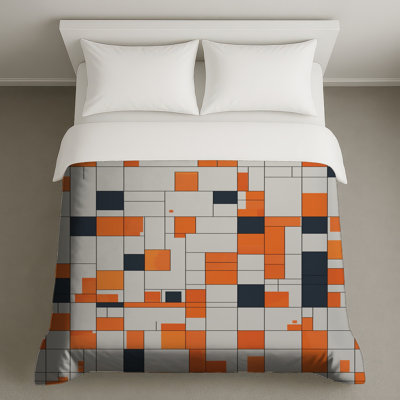 Orange, blanc, noir, grille, housse de couette