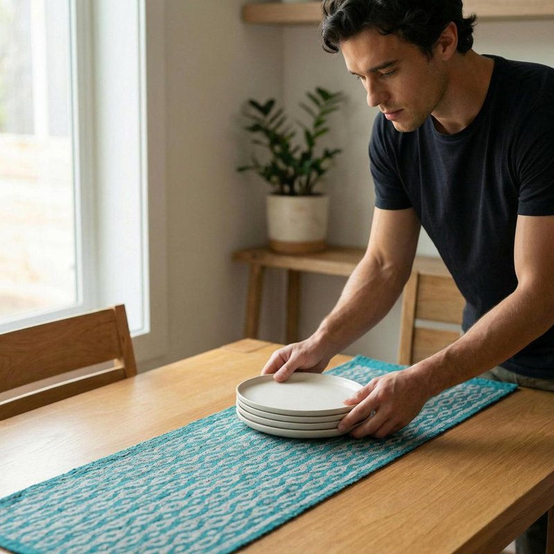 Chemin de table en coton tissé à la main Artisan - bleu océan - 18 po x 96 po