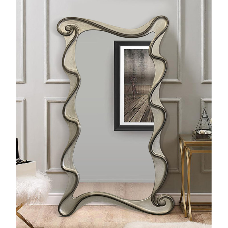 French-Style Vintage Irregular Wooden Frame Full-Length Mirror, 70.87" H x 31.5" W