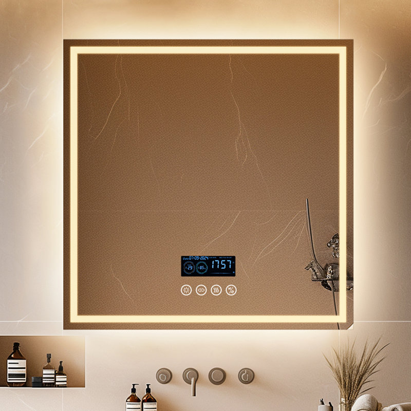 Led Bathroom Mirror With Lights, Wall-mounted With Bluetooth Speaker, Time & Date Display Anti-fog, 3 Color Temperature, Dimmable Brightness, Ip65 Waterproof, Tempered Glass, Frontlit & Backlit