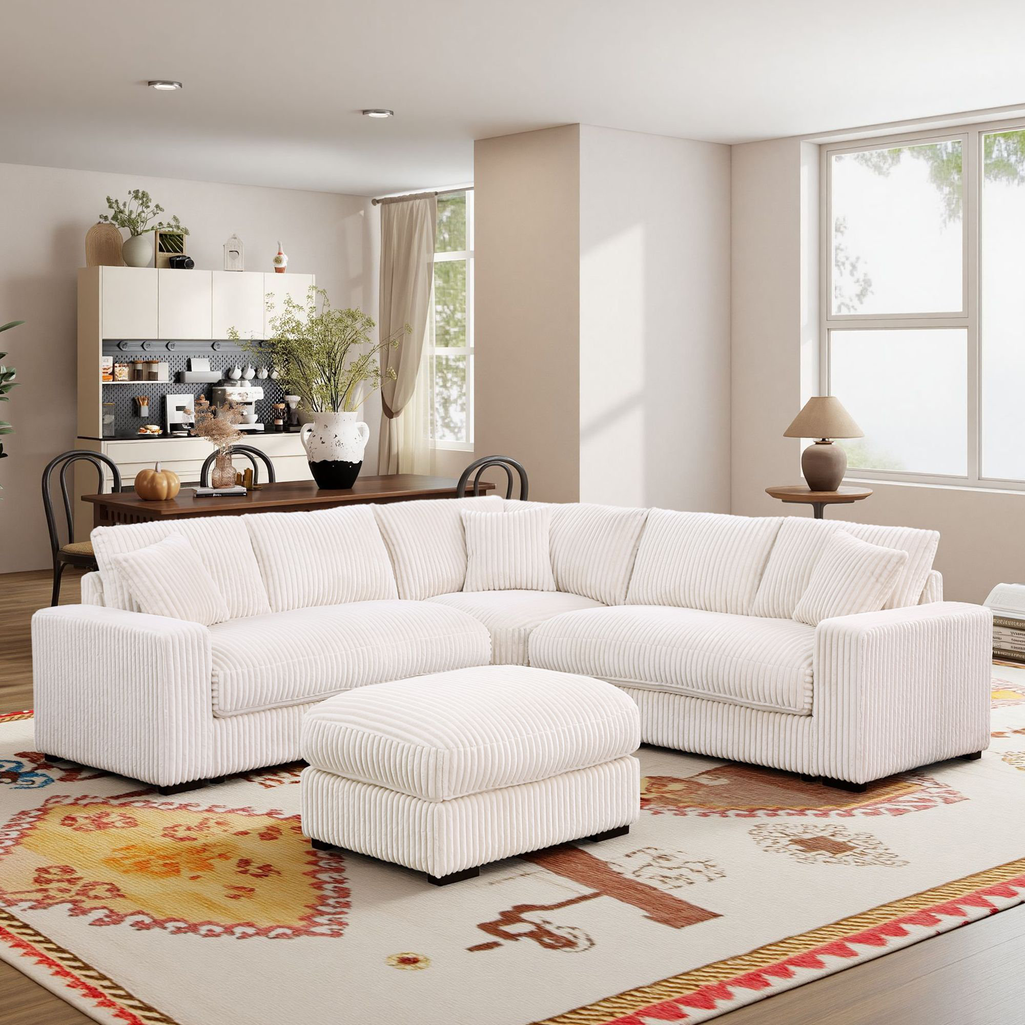 Mercer41 99" Modular Sectional Sofa 4-Piece Corduroy Deep Seat Couch ...