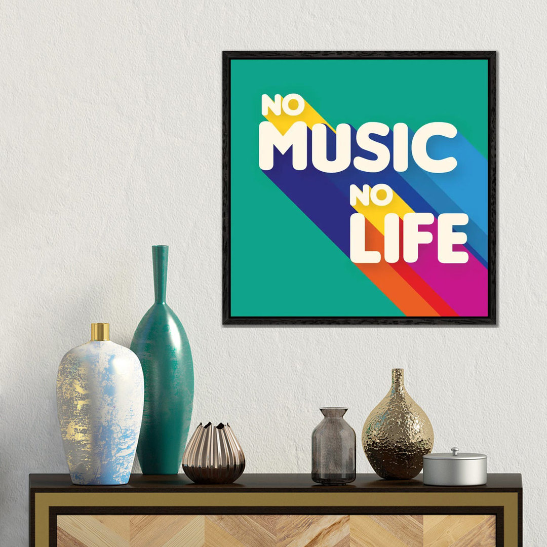 No Music No Life Rainbow Typography von Show Me Mars - Gallery-Wrapped Canvas Giclée on Canvas