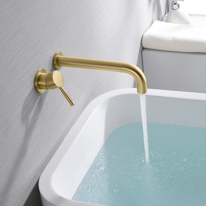 1 Handle Bathroom Bath Faucet with Lefted-Hand, Bathtub Faucet with Brass Rough-in Valve, Brushed Gold, Lever