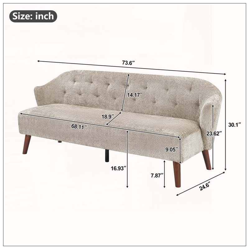 Canapé Mid-Century 3 places avec dossier capitonné et tissu moelleux, Tissu brun