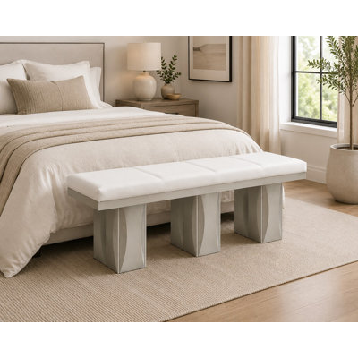 Laronda Dining Bench with Cushioned Seat and Wood Base, Modern Rectangular Design