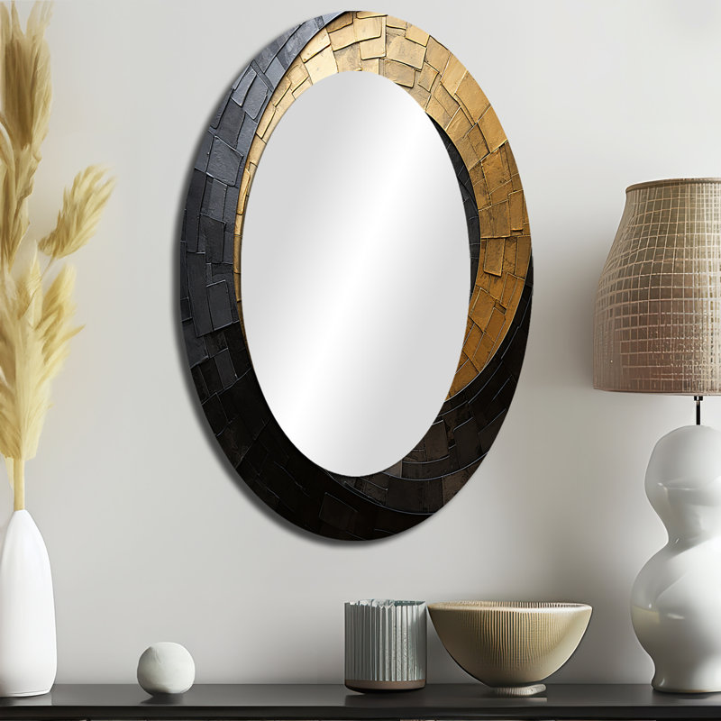 Décor de miroir mural ovale doré noir, 36 po x 24 po