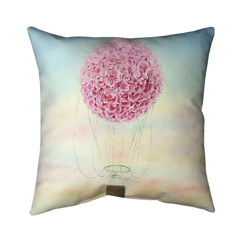 Hot air balloon hydrangea flowers - 20"x20" Throw pillow - Poly twill - Print on demand