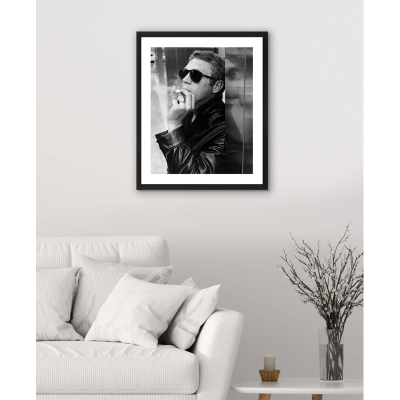 Steve Mcqueen Smoking, Sunglasses - Print on Wood
