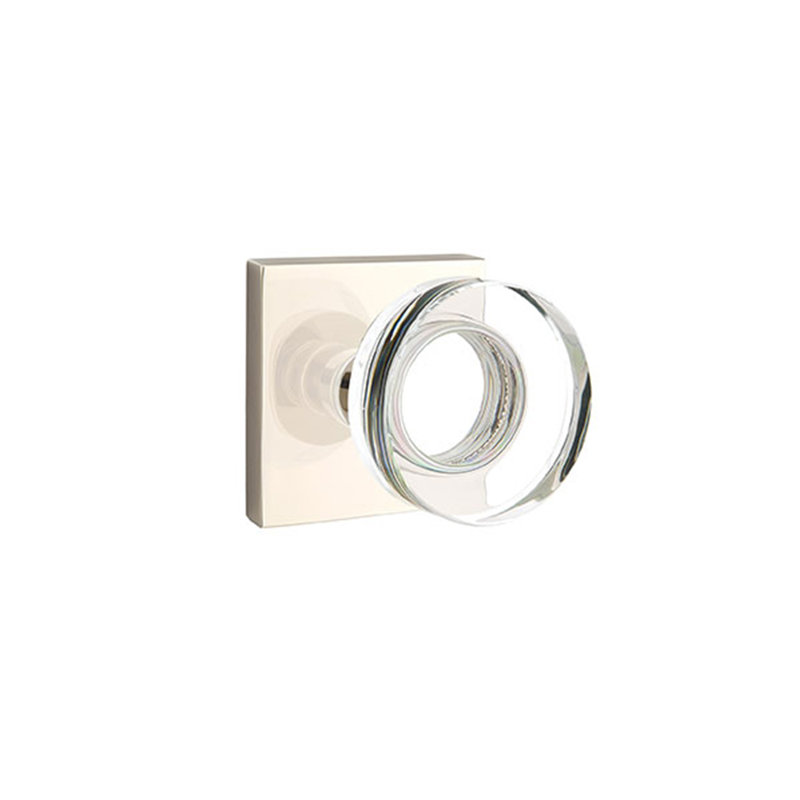 Passage (couloir et garde-robe) bouton de cristal rond moderne et contemporain avec rose carré, Nickel lumineux