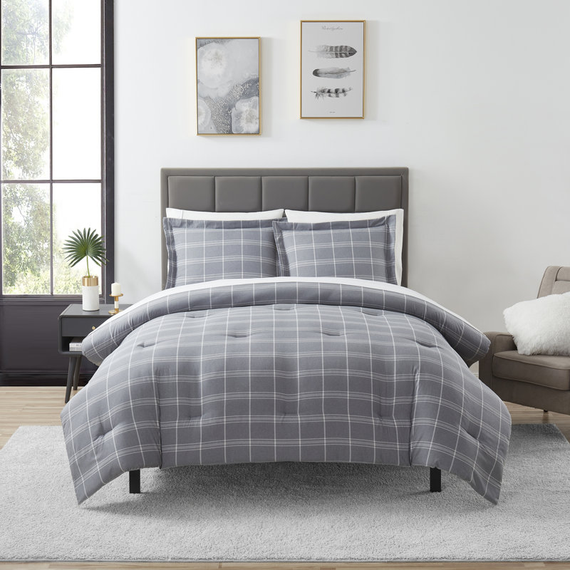 Chambray Weave Plaid Bed in a Bag Comforter & Sheet Set - Gray, Queen Comforter
