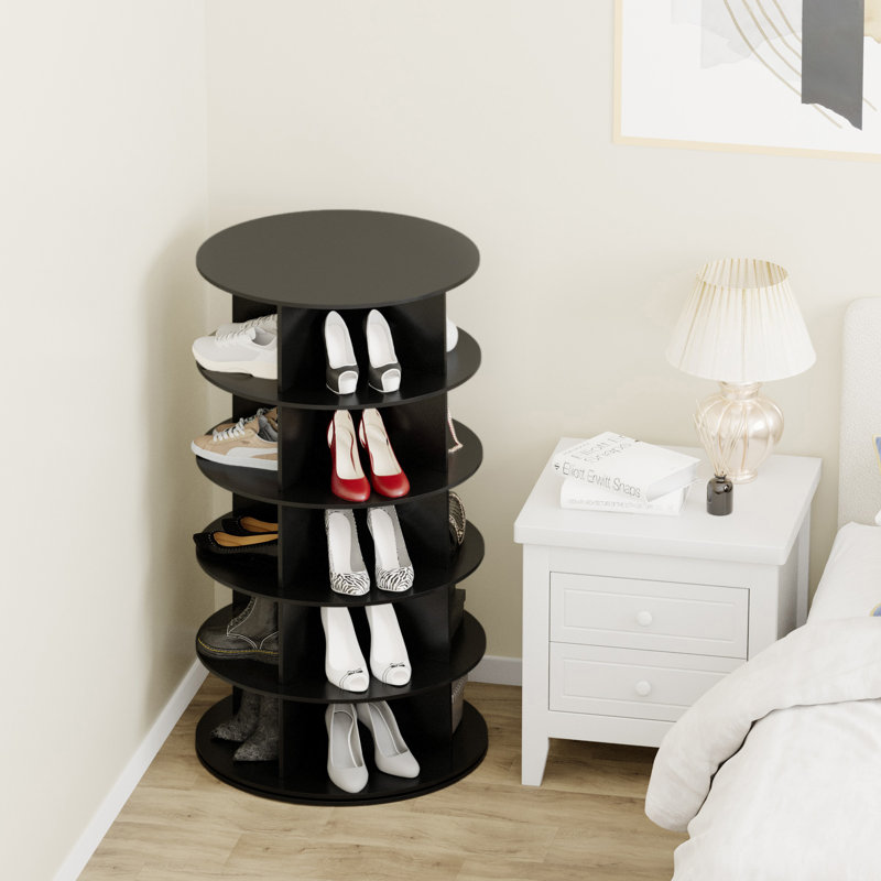 5-Tier Rotating Shoe Rack Tower, 360° Spinning Lazy Susan Shoe Display, Revolving Round Carousel, Vertical Shoe & Handbag Closet Storage Organizer