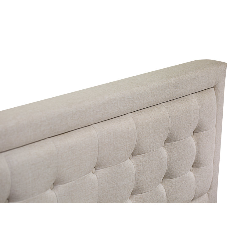 Ensemble de lit plateforme 2 pièces avec 1 lit plateforme et une table de chevet - Tissu de lin beige brume, Double