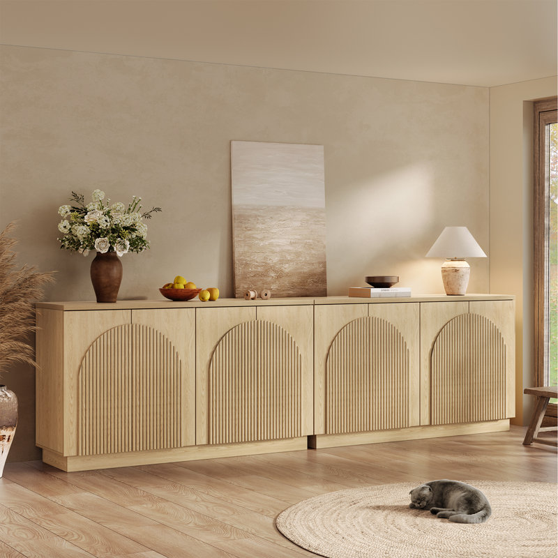 Designer 55'' Curved Three-dimensional Texture Sideboard(set Of 2), Oak