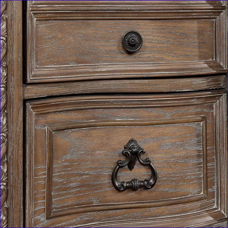 Transitional Rustic Solid Wood 3-Drawer Nightstand with Bronze Knobs