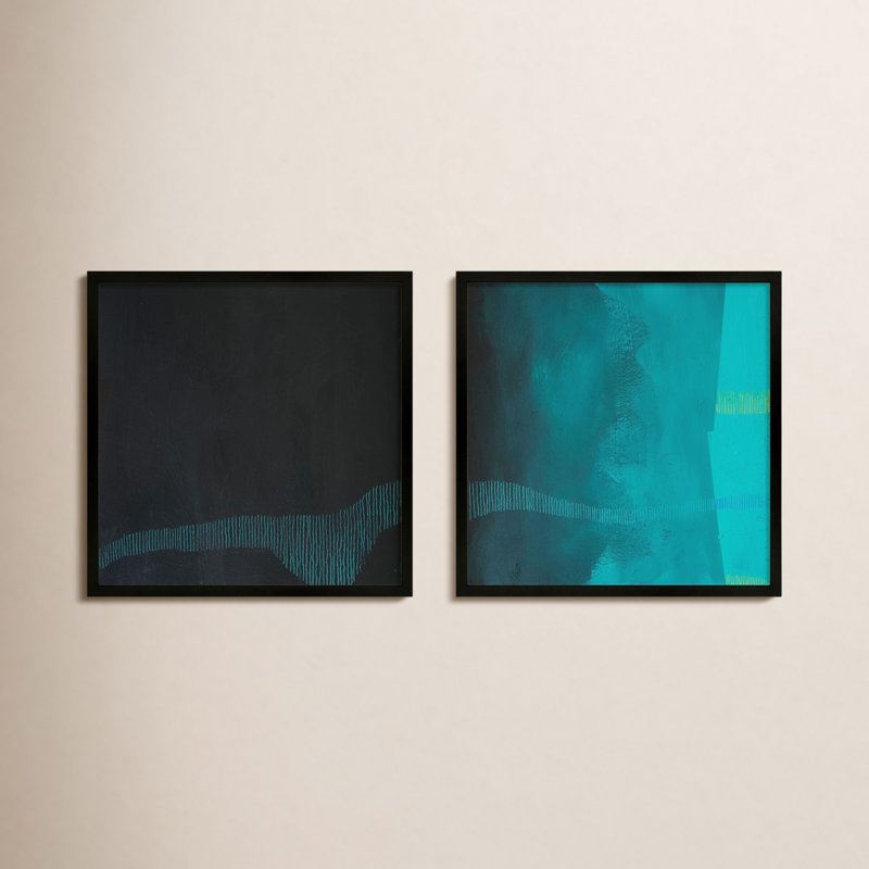 Delta Wave 3 & 4. Set Of 2 Painting by Jacques Pilon, Black Framed, 16" H x 16" W x 1.25" D