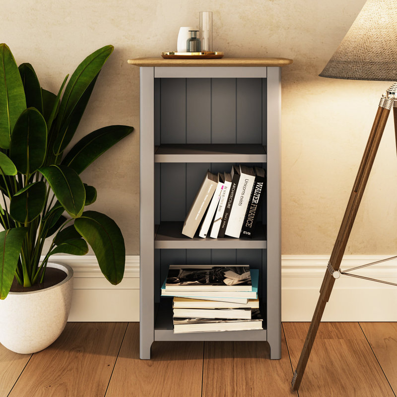 Daris 3 Tier Low Bookcase Shelving Unit. Fully Assembled, Grey