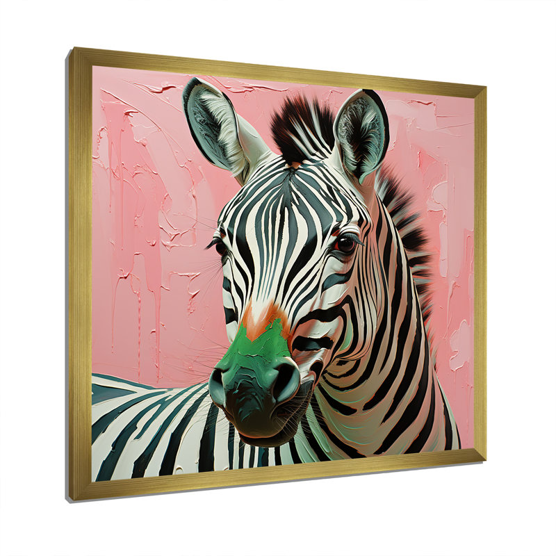 Rose et vert Boho Zebra I - art mural animal zèbre, H 30 po x l 30 po x P 1,5 po, Cadre doré simple