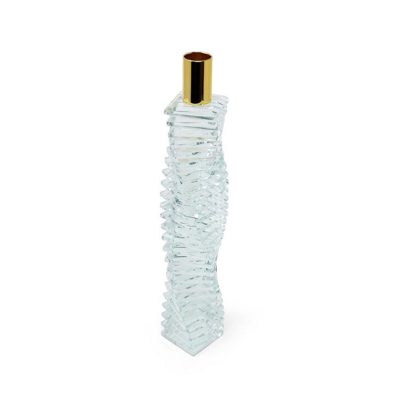 12" Clear And Gold Twisted Crystal Tabletop Taper Candlestick