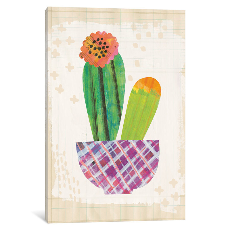 «Collage Cactus II.A», impression sur toile tendue, H 12 po x l 8 po x P 0,75 po, Pas de tapis, Toile tendue