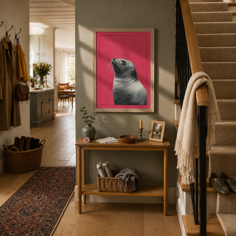 Seal In Pink Modern - Print, A2 - 59.4 x 42.0 cm, Oak