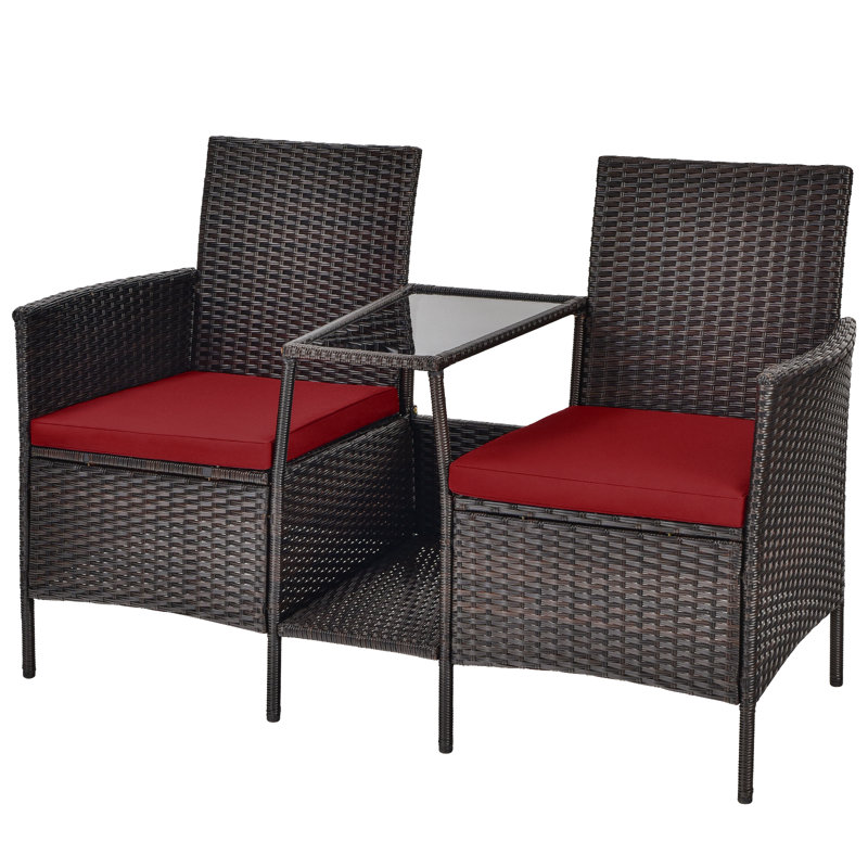 Banc tête-à-tête en rotin Patiojoy, Rouge