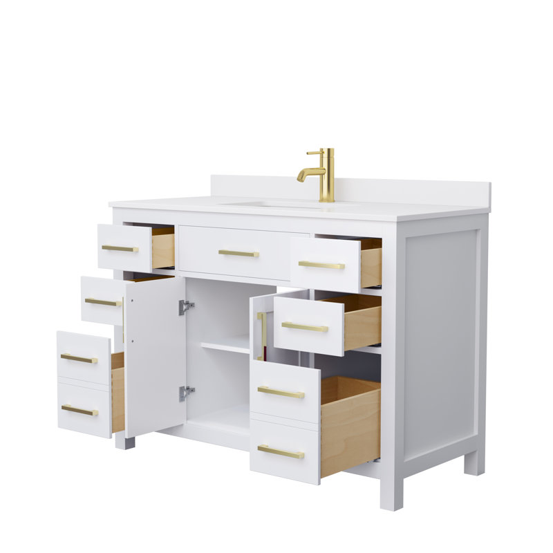 Beckett 48'' White Marble Single Bathroom Vanity with Gold Hardware